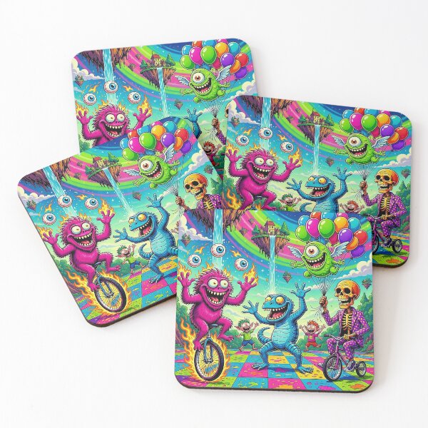 Item preview, Psychedelic Monster Bike Party - Rainbow Sky with Floating Islands & Crazy Creatures designed and sold by David Brookes Digital.
