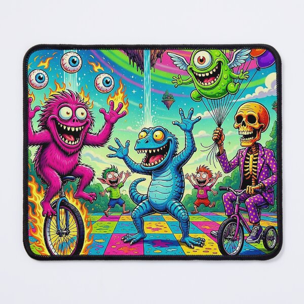 Item preview, Psychedelic Monster Bike Party - Rainbow Sky with Floating Islands & Crazy Creatures designed and sold by David Brookes Digital.