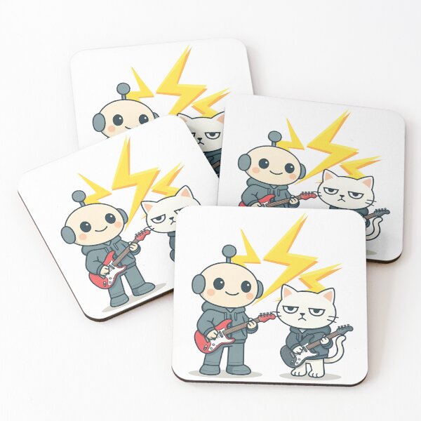 Item preview, Lazy Cat & Cute Robot Rock Band T-Shirt | Funny Indie Music Illustration designed and sold by mica66design.