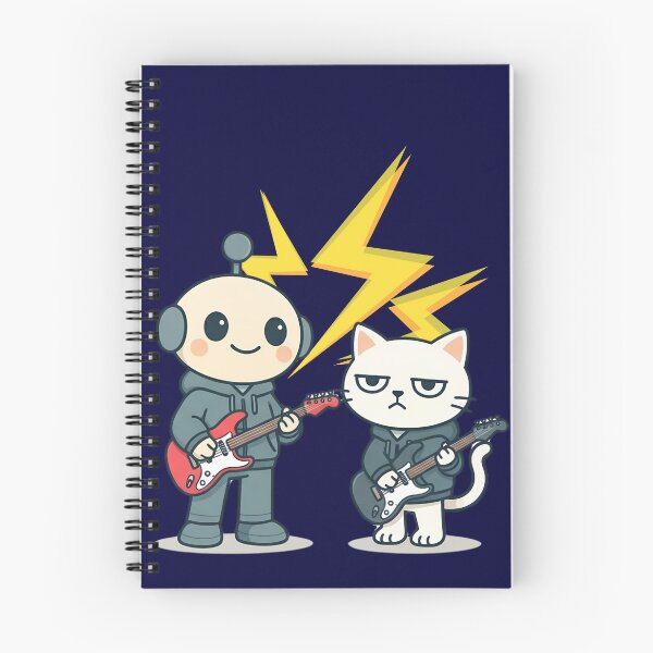 Item preview, Lazy Cat & Cute Robot Rock Band T-Shirt | Funny Indie Music Illustration designed and sold by mica66design.