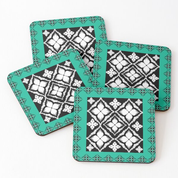 Item preview, Elegant Thai floral geometric pattern in green and black. Luxury Thai silk style mandala pattern  designed and sold by AdesignbyG.