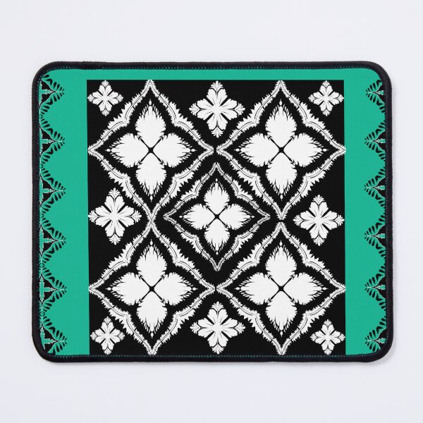 Item preview, Elegant Thai floral geometric pattern in green and black. Luxury Thai silk style mandala pattern designed and sold by AdesignbyG.