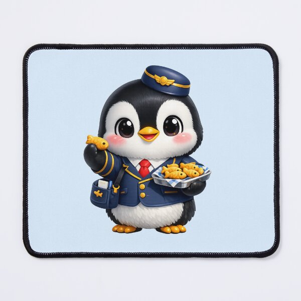 Item preview, Cute Stewardess Penguin Kawaii 3D Cartoon | Funny Flight Attendant Fish Snack Illustration designed and sold by Moons Studio.