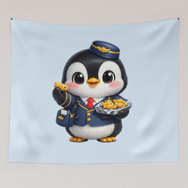 Item preview, Cute Stewardess Penguin Kawaii 3D Cartoon | Funny Flight Attendant Fish Snack Illustration designed and sold by Moons Studio.