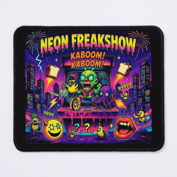 Item preview, Neon Freakshow Poster - Rainbow Arcade Machine with Surreal Creatures designed and sold by David Brookes Digital.