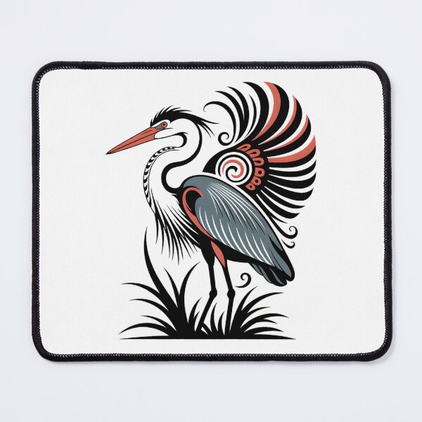 Item preview, Elegant Heron Bird – Tribal Style Crane Illustration with Decorative Wings designed and sold by ArcticFoxStudio.
