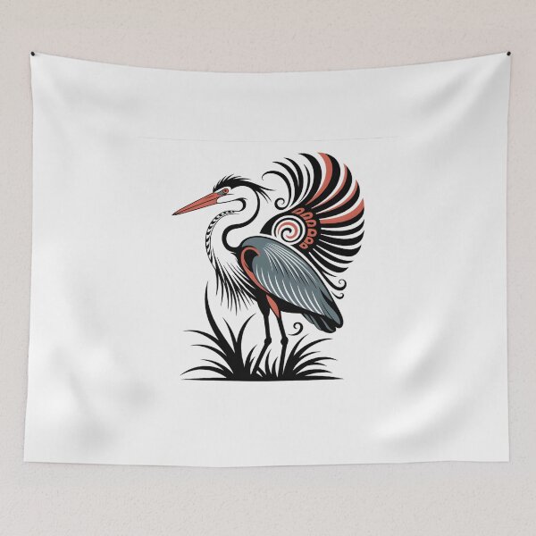 Item preview, Elegant Heron Bird – Tribal Style Crane Illustration with Decorative Wings designed and sold by ArcticFoxStudio.
