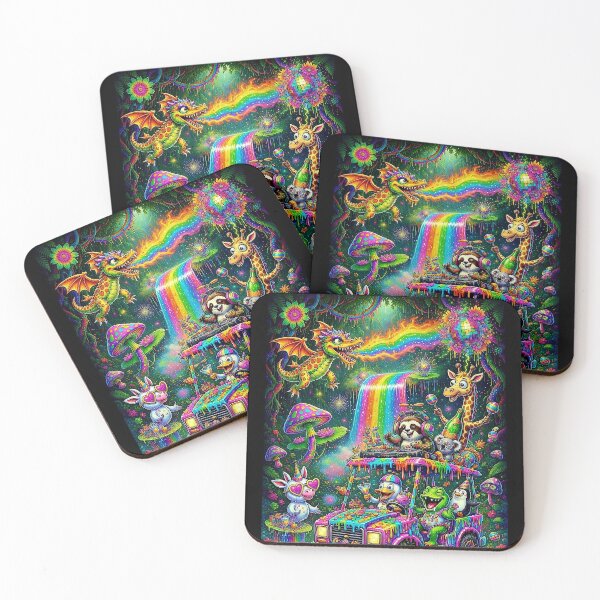 Item preview, Psychedelic Jungle Party Truck - Rainbow Animals Rave with Dragon & Disco Ball designed and sold by David Brookes Digital.