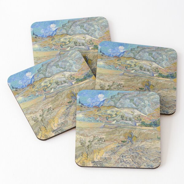 Item preview, Landscape at Saint Rémy Enclosed Field With Peasant by Vincent van Gogh: Fine Art Poster designed and sold by artofuniverse.