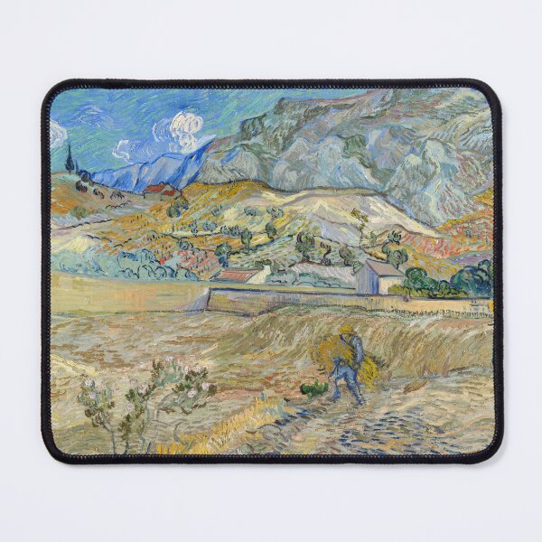 Item preview, Landscape at Saint Rémy Enclosed Field With Peasant by Vincent van Gogh: Fine Art Poster designed and sold by artofuniverse.