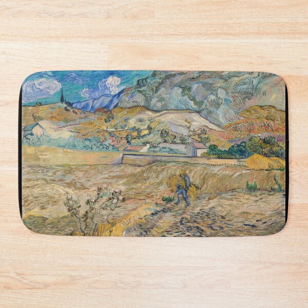 Item preview, Landscape at Saint Remy Enclosed Field With Peasant by Vincent van Gogh: Post Impressionist Print designed and sold by artofuniverse.