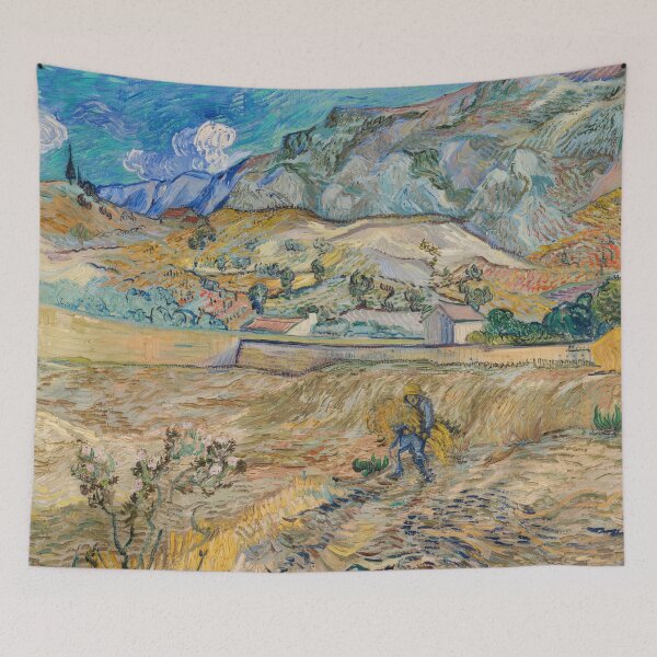 Item preview, Landscape at Saint Remy Enclosed Field With Peasant by Vincent van Gogh: Post Impressionist Print designed and sold by artofuniverse.
