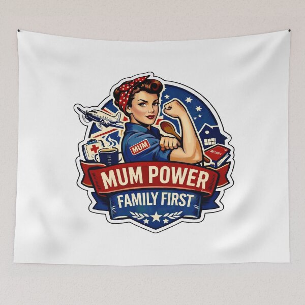 Item preview, Mum Power, Family First retro Rosie the Riveter Inspired Design designed and sold by MuggyandMo.