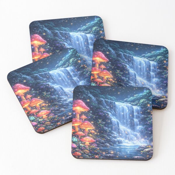 Item preview, Moonlit Fantasy Waterfall Magical Forest Wall Art Print designed and sold by Teenidesign .