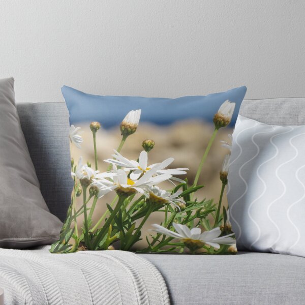Item preview, White Daisies in Bloom on a Sunny Coastal Cliff With Ocean Background and Green Foliage designed and sold by Nmallia.