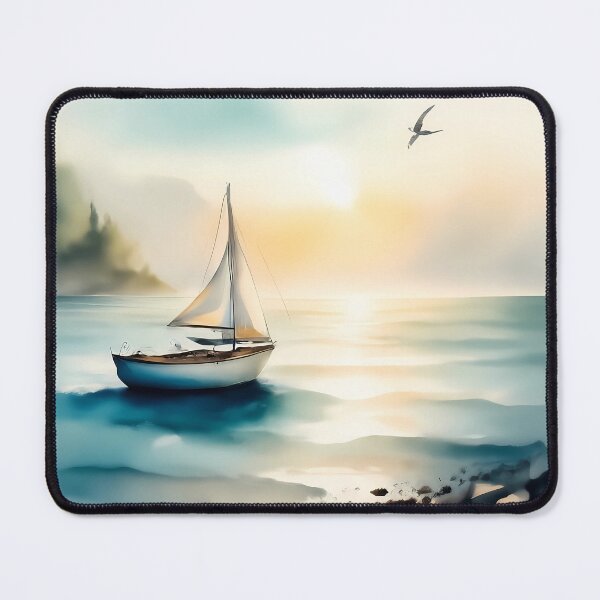 Item preview, Ethereal Sailboat at Sunset | Minimalist Coastal Watercolor designed and sold by Art-Inspir-AI.
