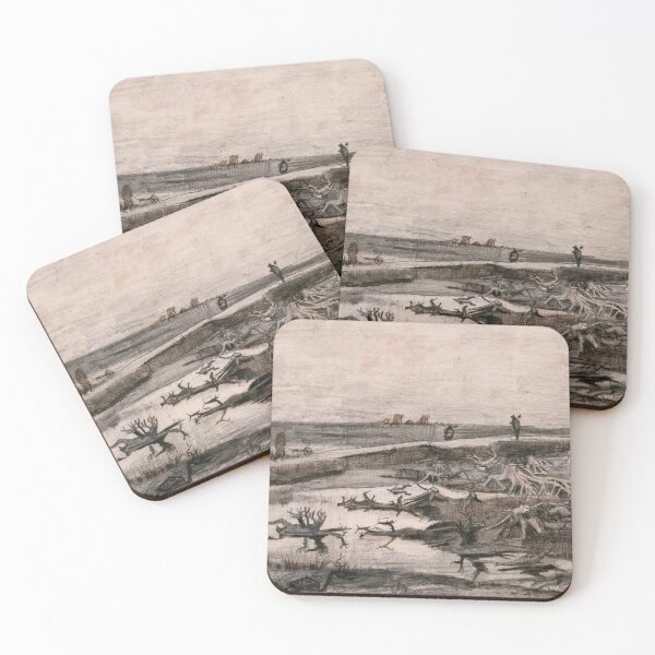 Item preview, Landscape With Bog Trunks Travaux Aux Champs by Vincent van Gogh: Minimalist Landscape Print designed and sold by artofuniverse.