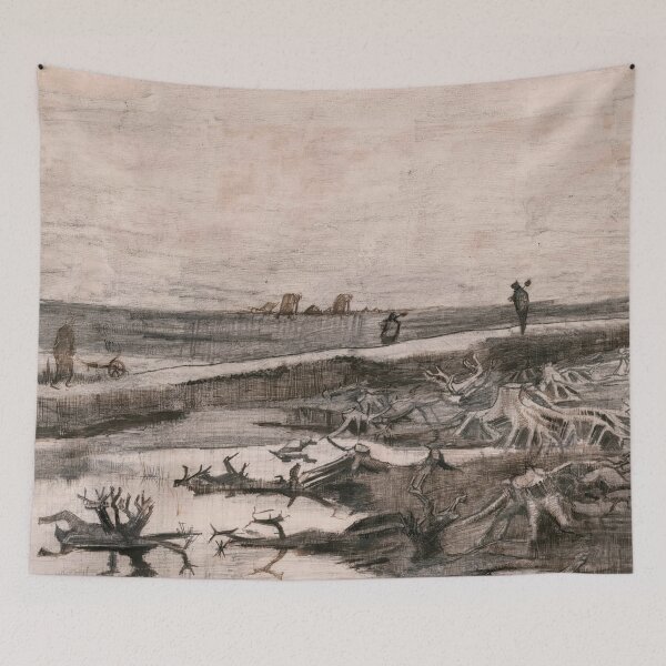 Item preview, Landscape With Bog Trunks Travaux Aux Champs by Vincent van Gogh: Minimalist Landscape Print designed and sold by artofuniverse.