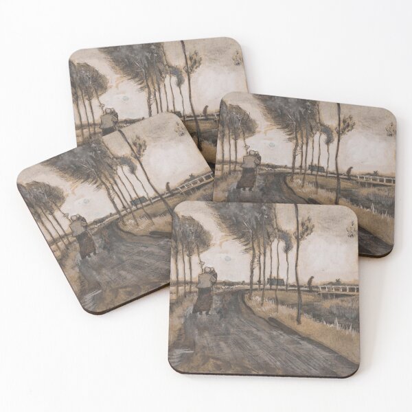 Item preview, Landschap Met Lopende Vrouw by Vincent van Gogh: Rustic Rural Road Poster designed and sold by artofuniverse.