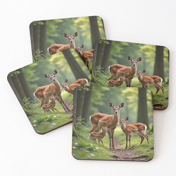 Item preview, Deer Family in the Morning Woods - Forest Wildlife Art designed and sold by GUINewAlex.