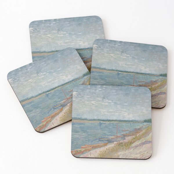 Item preview, Les Canots Amarres by Vincent van Gogh: Tranquil Riverside Fine Art Print designed and sold by artofuniverse.