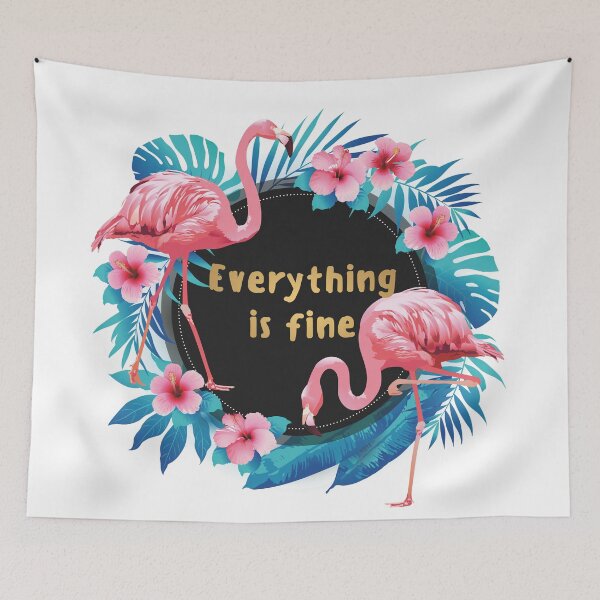 Item preview, Everything is fine Quote Flamingo Tropical Art designed and sold by tanabe.