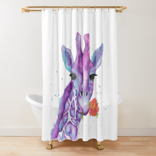 Zoya, the Purple Giraffe Watercolor Shower Curtain