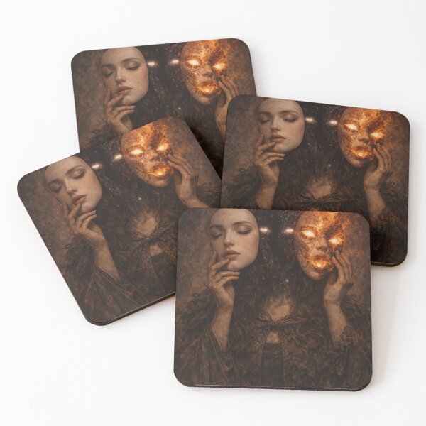 Item preview, Faces of the Self – Fire and Shadow Duality Dark Surreal Art designed and sold by TheLoopStories.