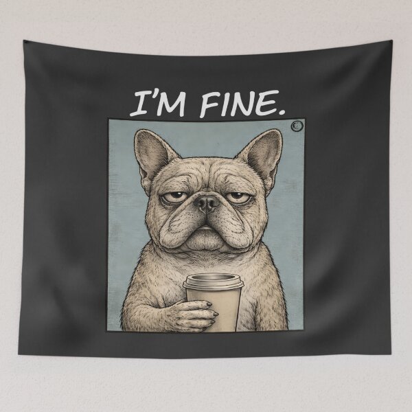 Item preview, I’m Fine Funny French Bulldog Coffee Graphic - Tired Mood Design designed and sold by JerdbordinShop.