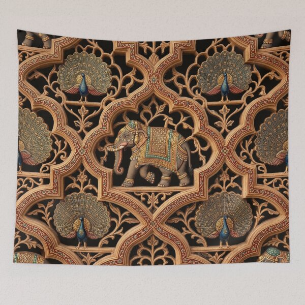 Item preview, Rajput Royal Elephant Peacock Carved Jali Art designed and sold by RajRang.