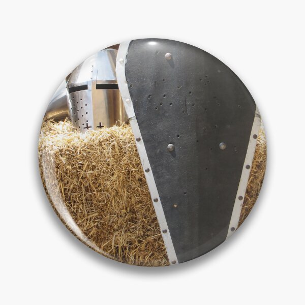 Item preview, Medieval Kite Shield and Helmet Resting on Straw Bales With Gauntlet and Weapons designed and sold by Nmallia.