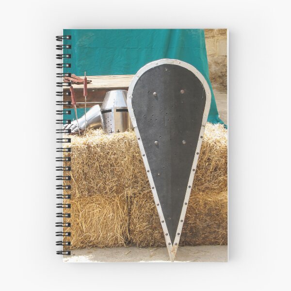 Item preview, Medieval Kite Shield and Helmet Resting on Straw Bales With Gauntlet and Weapons designed and sold by Nmallia.