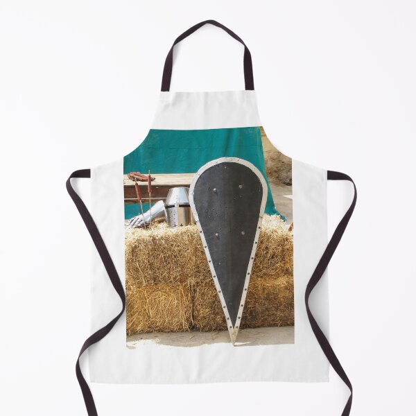 Item preview, Medieval Kite Shield and Helmet Resting on Straw Bales With Gauntlet and Weapons designed and sold by Nmallia.