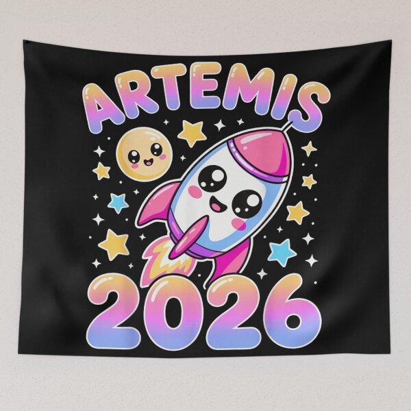 Item preview, Cute Kawaii Artemis 2026 Rocket Ship Moon and Stars Space Art designed and sold by Taniyah Gomes.