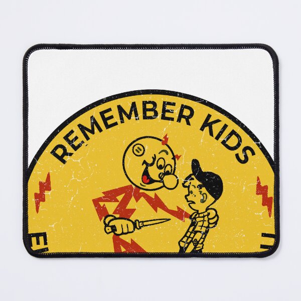 Item preview, Reddy Kilowatt sticker, vintage sparky, funny electrician, remember kids electricity will kill you, electric hazard warning, lineman hard hat  designed and sold by CharmedVille.