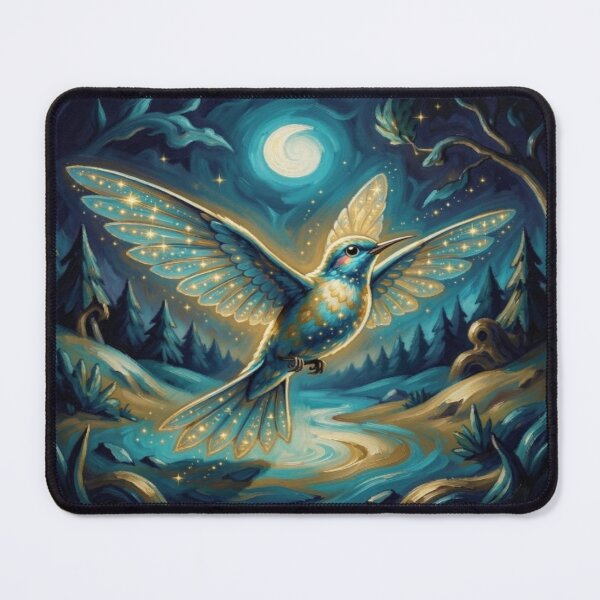 Item preview, Mystic Moonbird – a luminous night bird above a magical forest river in a dreamlike fantasy scene designed and sold by FotoworldEdel.