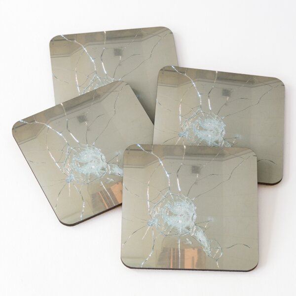 Item preview, Shattered Glass Window With Bullet Hole and Radiating Cracks in Abandoned Building Interior designed and sold by Nmallia.