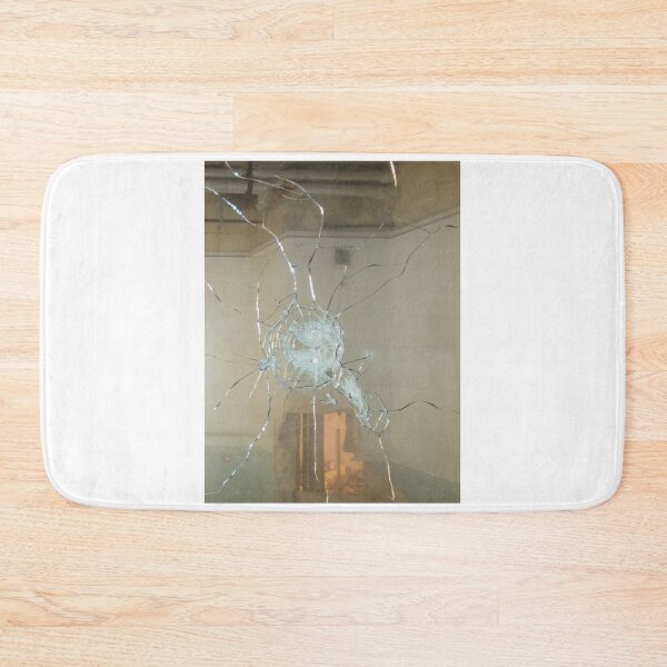 Item preview, Shattered Glass Window With Bullet Hole and Radiating Cracks in Abandoned Building Interior designed and sold by Nmallia.