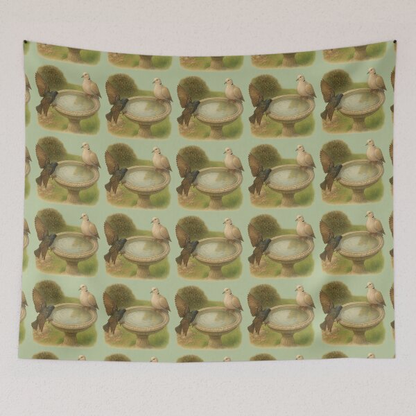 Item preview, Starling and Collared Dove at the Ornate Birdbath designed and sold by ChirpInc.