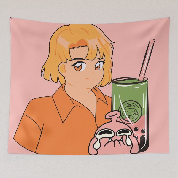 Item preview, Matcha Bubble Tea Time – Aesthetic Orange Anime Girl designed and sold by Kanniax.