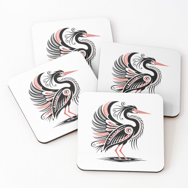 Item preview, Tribal Heron Bird – Stylized Crane Illustration with Red Accents designed and sold by ArcticFoxStudio.