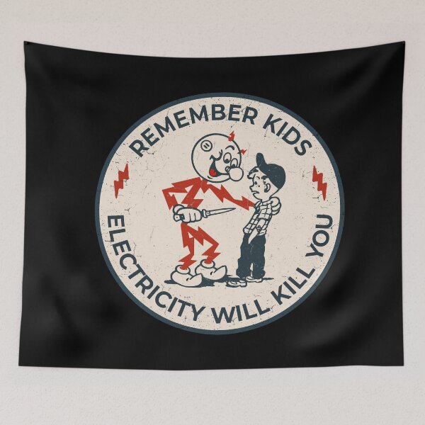 Item preview, Reddy kilowat, retro Electric Warning Cartoon, Dark Humor Distressed Mascot Graphic for Stickers, Tees and Wall Art designed and sold by CharmedVille.