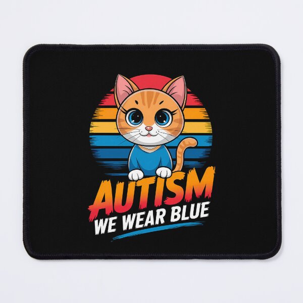 Item preview, Cute Autism Cat – We Wear Blue Retro Sunset Design, Autism Awareness Gift designed and sold by TrendPrinter.