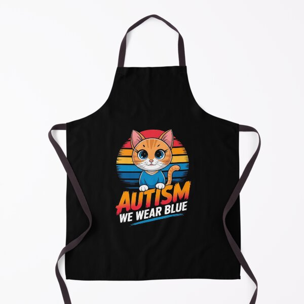 Aperçu de l'œuvre Chat autiste mignon – Nous portons un design rétro bleu coucher de soleil, cadeau de sensibilisation à l'autisme créée et vendue par TrendPrinter.