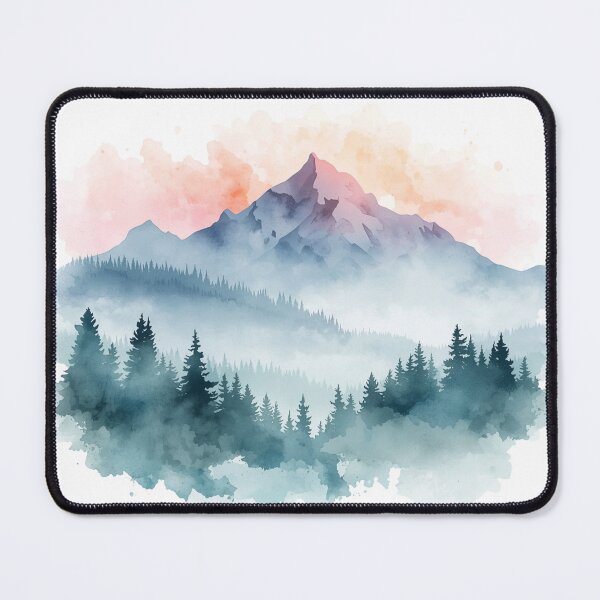 Item preview, Watercolor Mountain Landscape – Misty Forest Nature Scenic Art designed and sold by Kruti Collection.