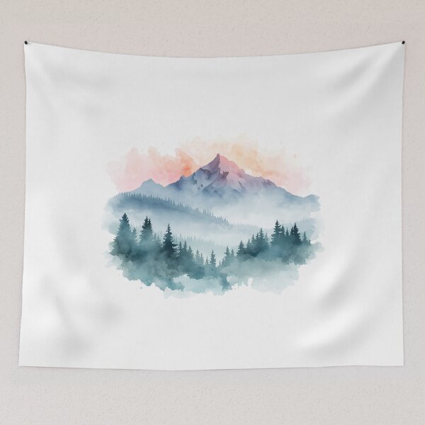 Item preview, Watercolor Mountain Landscape – Misty Forest Nature Scenic Art designed and sold by Kruti Collection.
