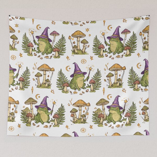Item preview, magical wizard frog cottagecore pattern designed and sold by ArtivioShop.