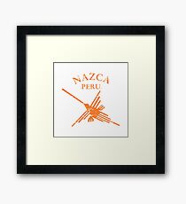 Nazca Lines Peru Hummingbird With Curved Text Framed Print