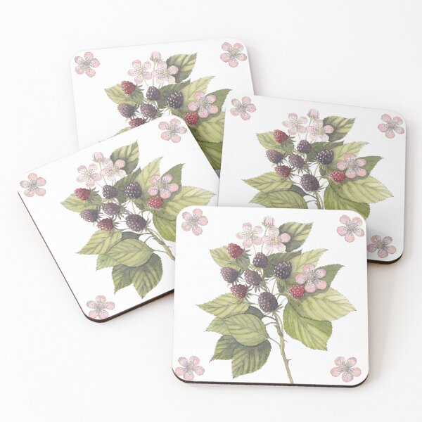 Item preview, Wild Blackberry Branch Botanical Illustration - Blooming Bramble with Ripe berries - Nature Cottagecore Art designed and sold by Laurus Lunaris.