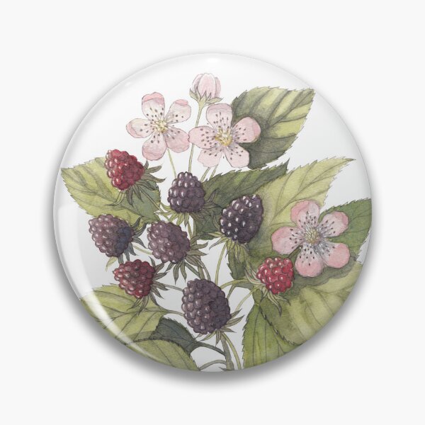 Item preview, Wild Blackberry Branch Botanical Illustration - Blooming Bramble with Ripe berries - Nature Cottagecore Art designed and sold by Laurus Lunaris.